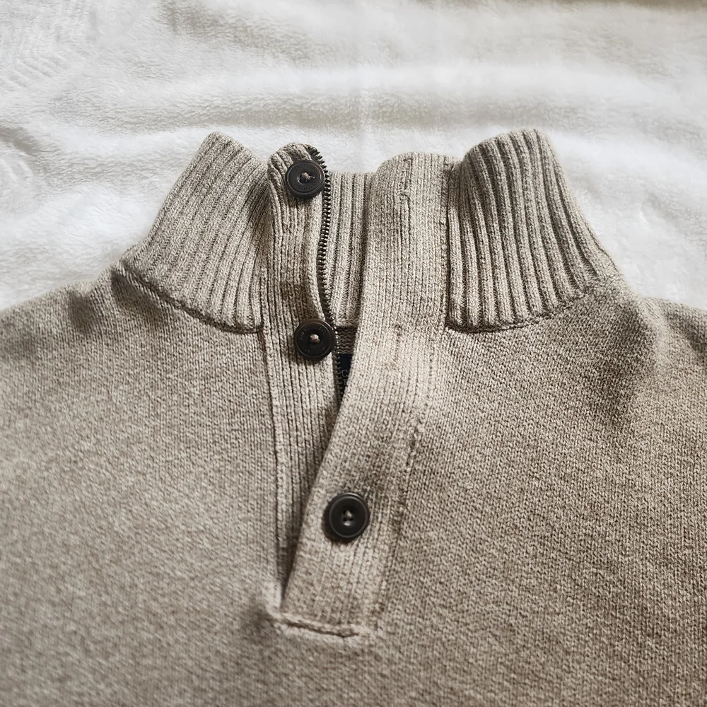 M AE  Men's Beige Sweater with Button/zip Collar